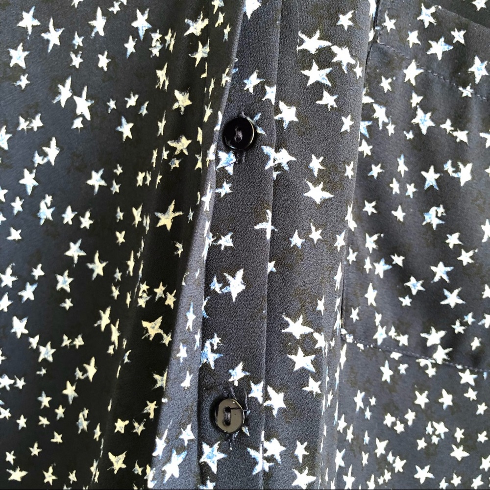 Zara Navy Blue Star Chiffon Long Sleeve Button Up Blouse Size XS - Picture 9 of 12